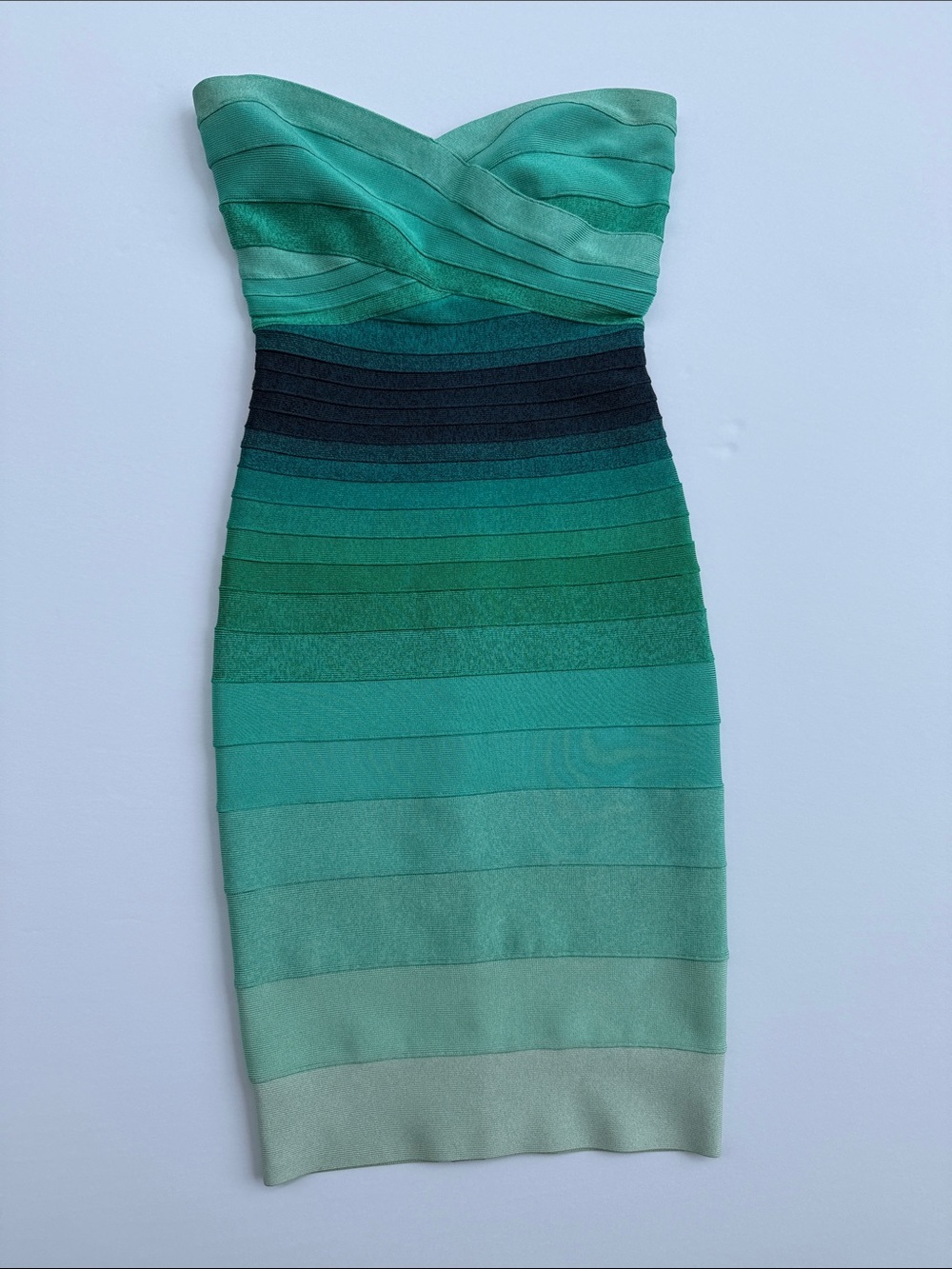 Hervé Léger Izzie Green Opal Combo Strapless Ombre Bandage Dress Size XS - Picture 3 of 13